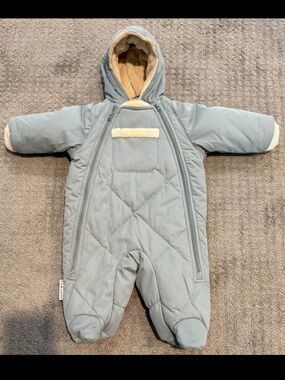 7 A.M. Enfant Quilted Winter Snowsuit - Light Blue with Cream Trim